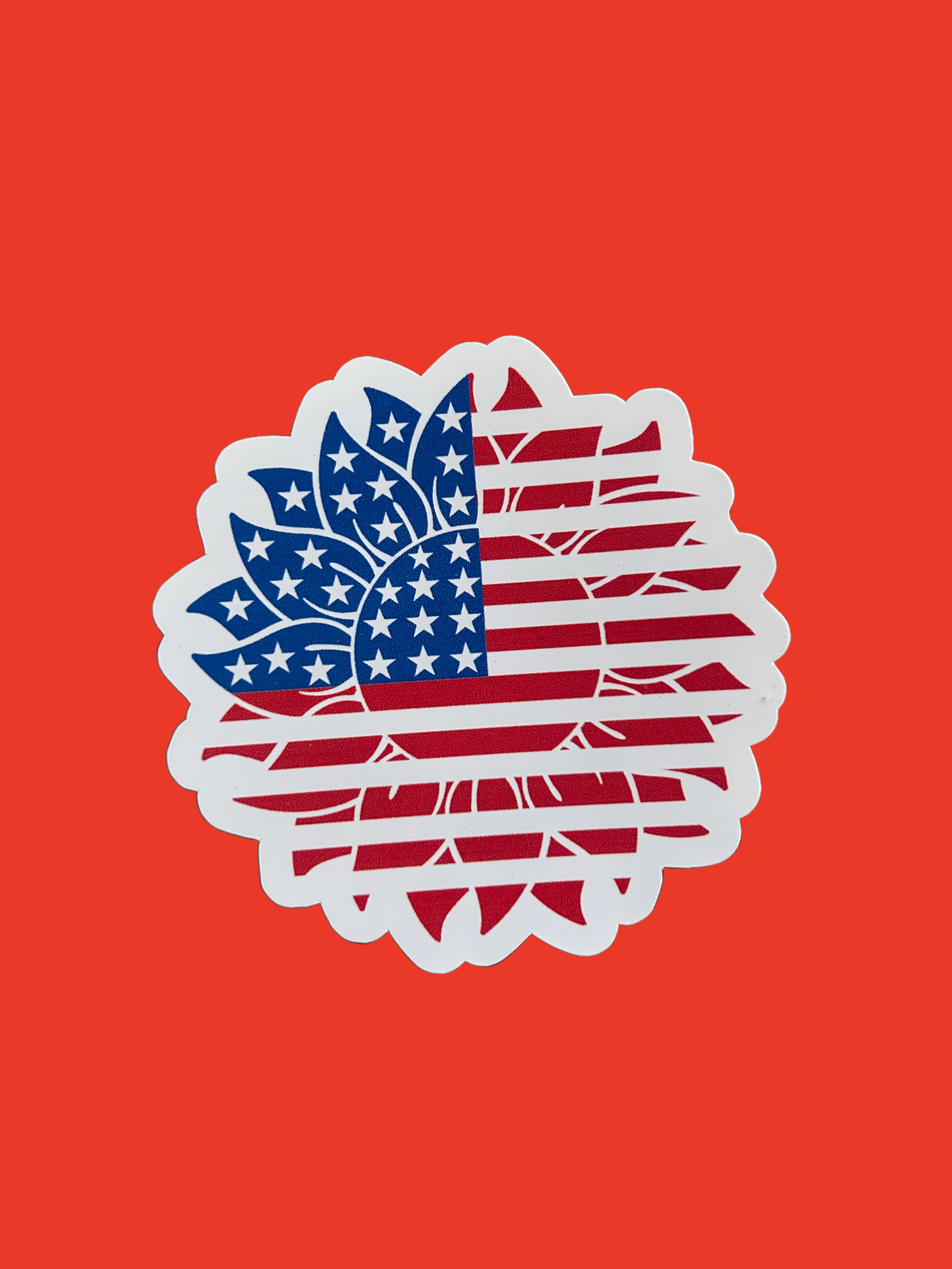 4th of July American Flag Sunflower Sticker – White Outline